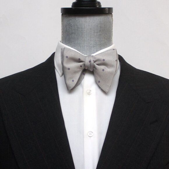 Men's Self tied Bow Tie Big bow tie Butterfly Bow tie S604 Grey Blue Polka Dot - Picture 7 of 11